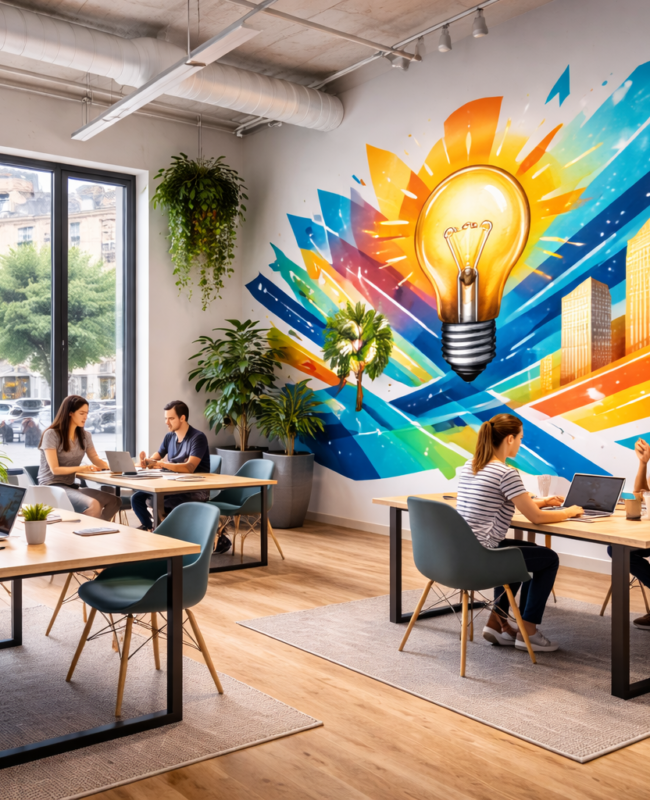 fresque murale coworking Paris graffiti