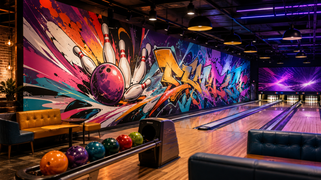 Décoration graffiti pour lieux de loisirs bowling