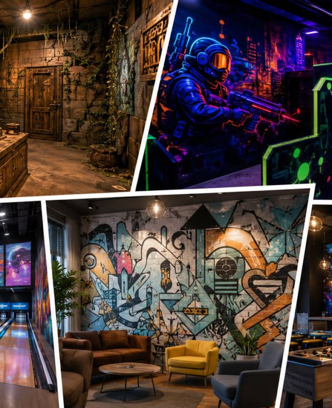 Décoration graffiti pour lieux de loisirs escape game laser game bowling paris