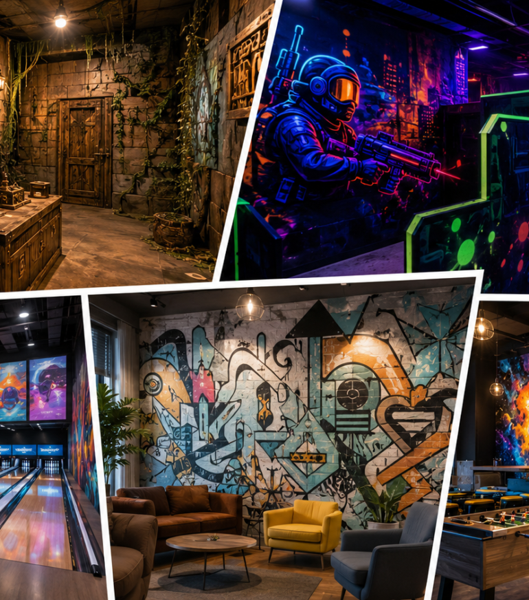 Décoration graffiti pour lieux de loisirs escape game laser game bowling paris
