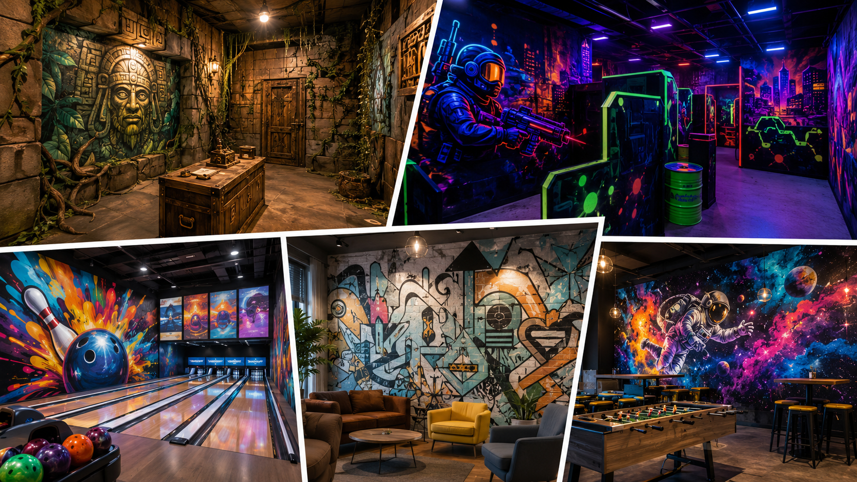 Décoration graffiti pour lieux de loisirs escape game laser game bowling paris