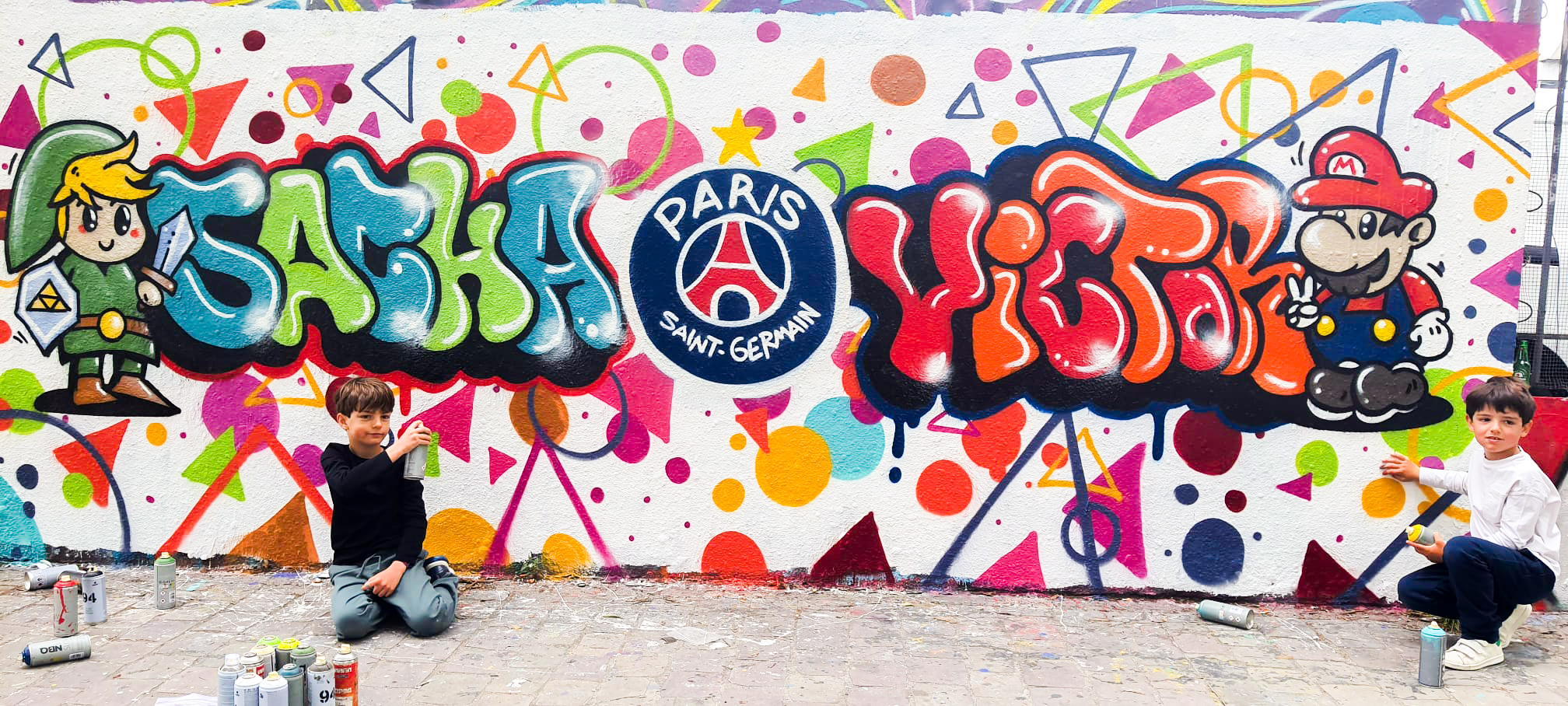 Atelier graffiti à Paris zelda et mario enfants