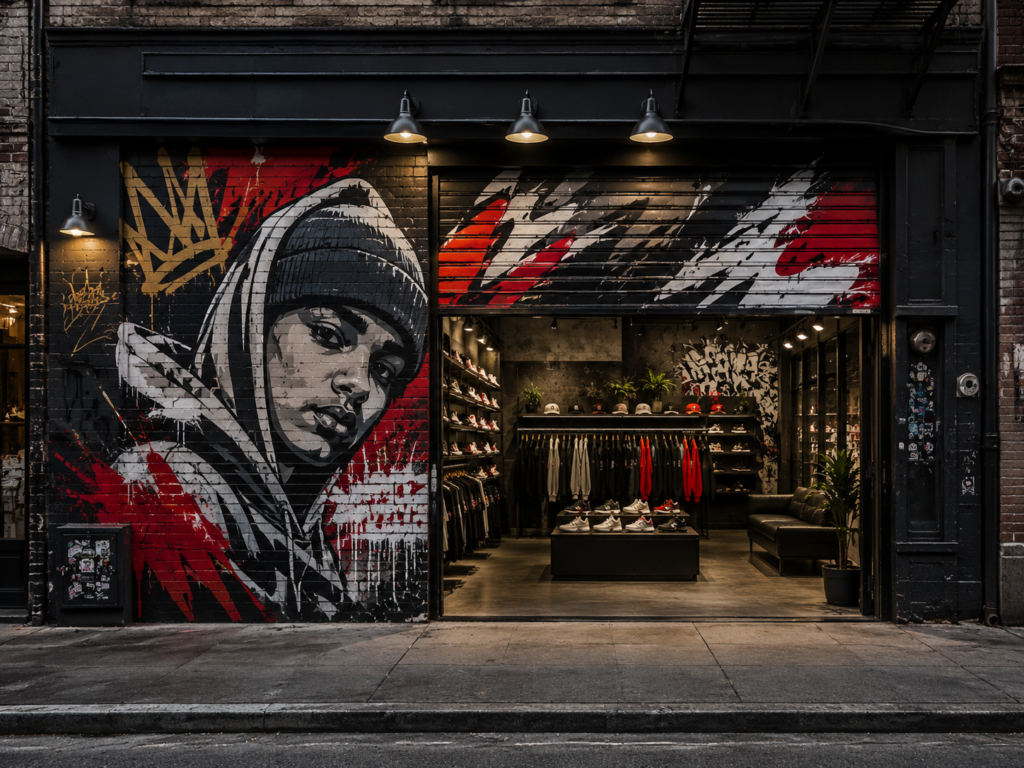 décoration rideau métallique boutique street wear