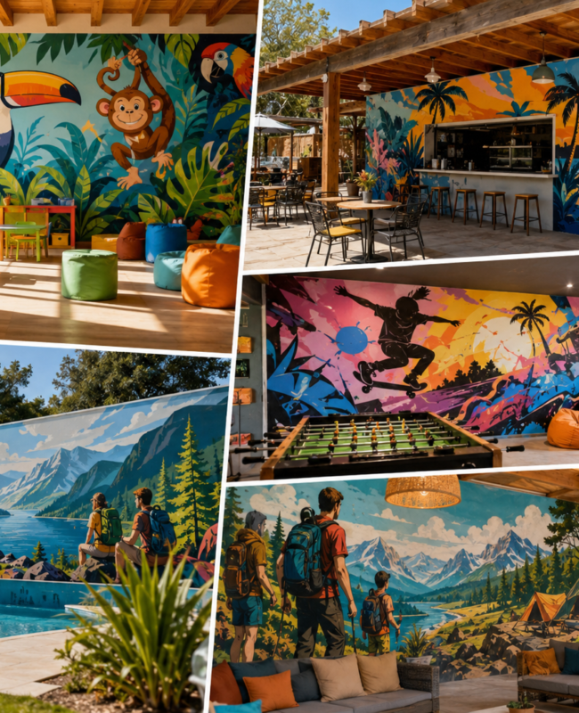fresque murale camping