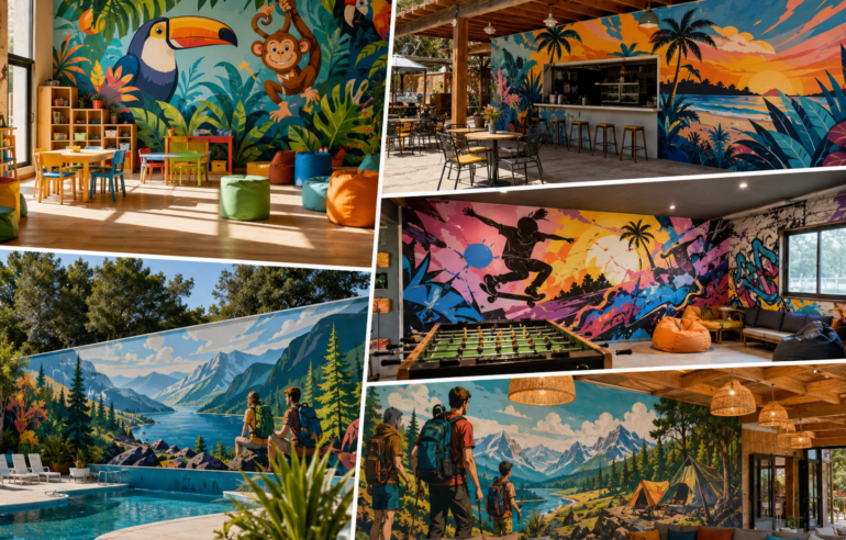 fresque murale camping