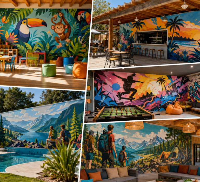 fresque murale camping