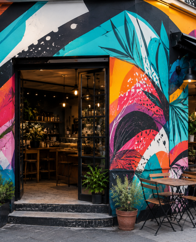 fresque murale commerce