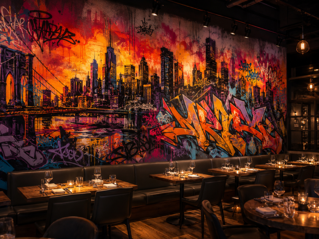 fresque murale restaurant graffiti street art