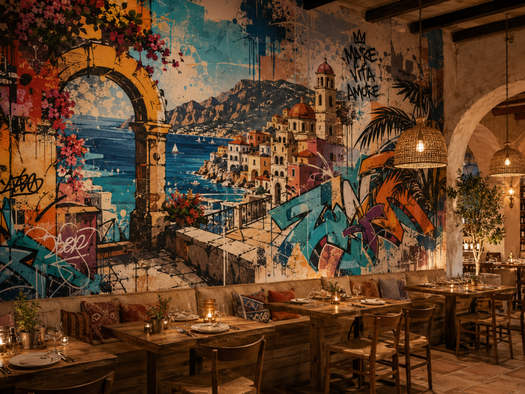 fresque murale restaurant grece italie