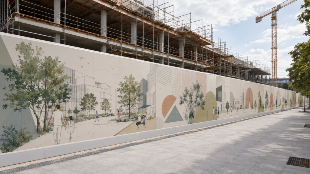 fresque palissade chantier architecte