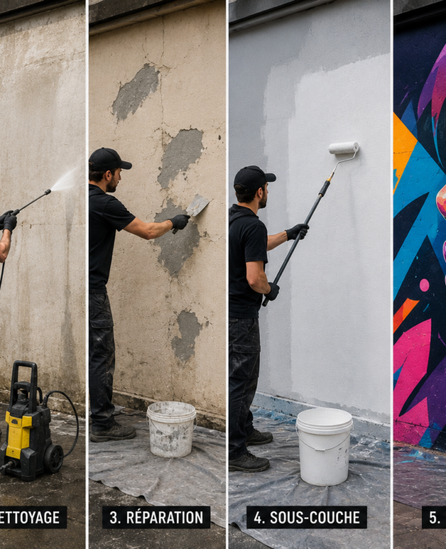 préparer un mur avant une fresque graffiti