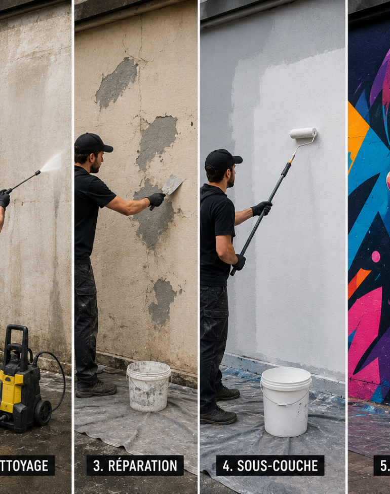 préparer un mur avant une fresque graffiti