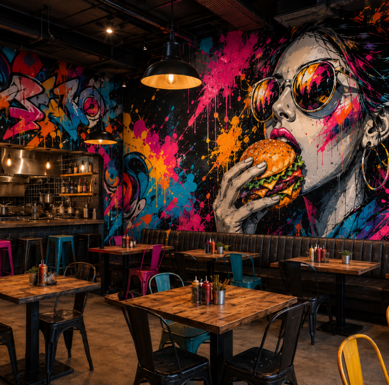 fresque murale restaurant