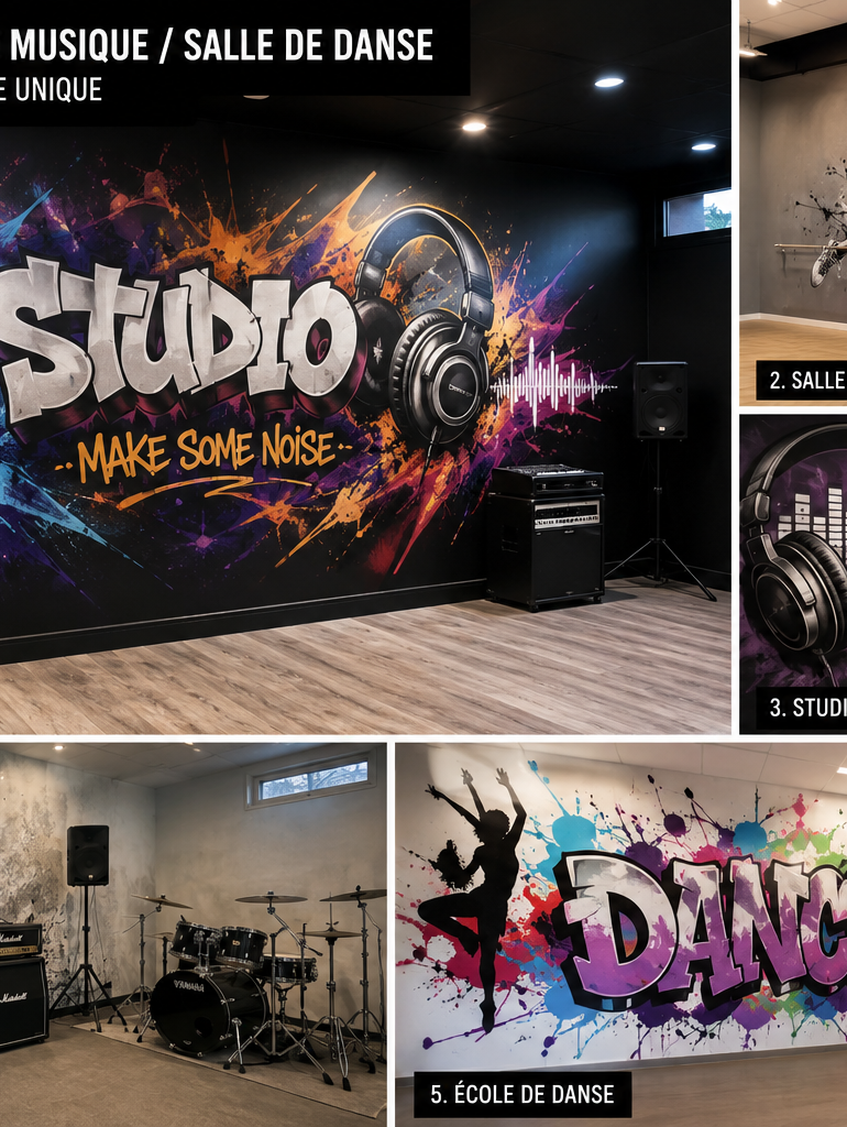 fresque murale pour studio d'enregistremet salle de danse ecole de danse salle de répétition