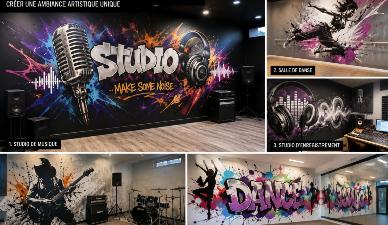 fresque murale pour studio d'enregistremet salle de danse ecole de danse salle de répétition