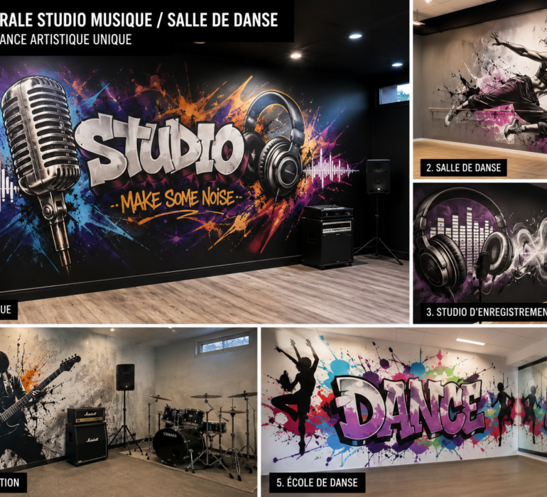 fresque murale pour studio d'enregistremet salle de danse ecole de danse salle de répétition