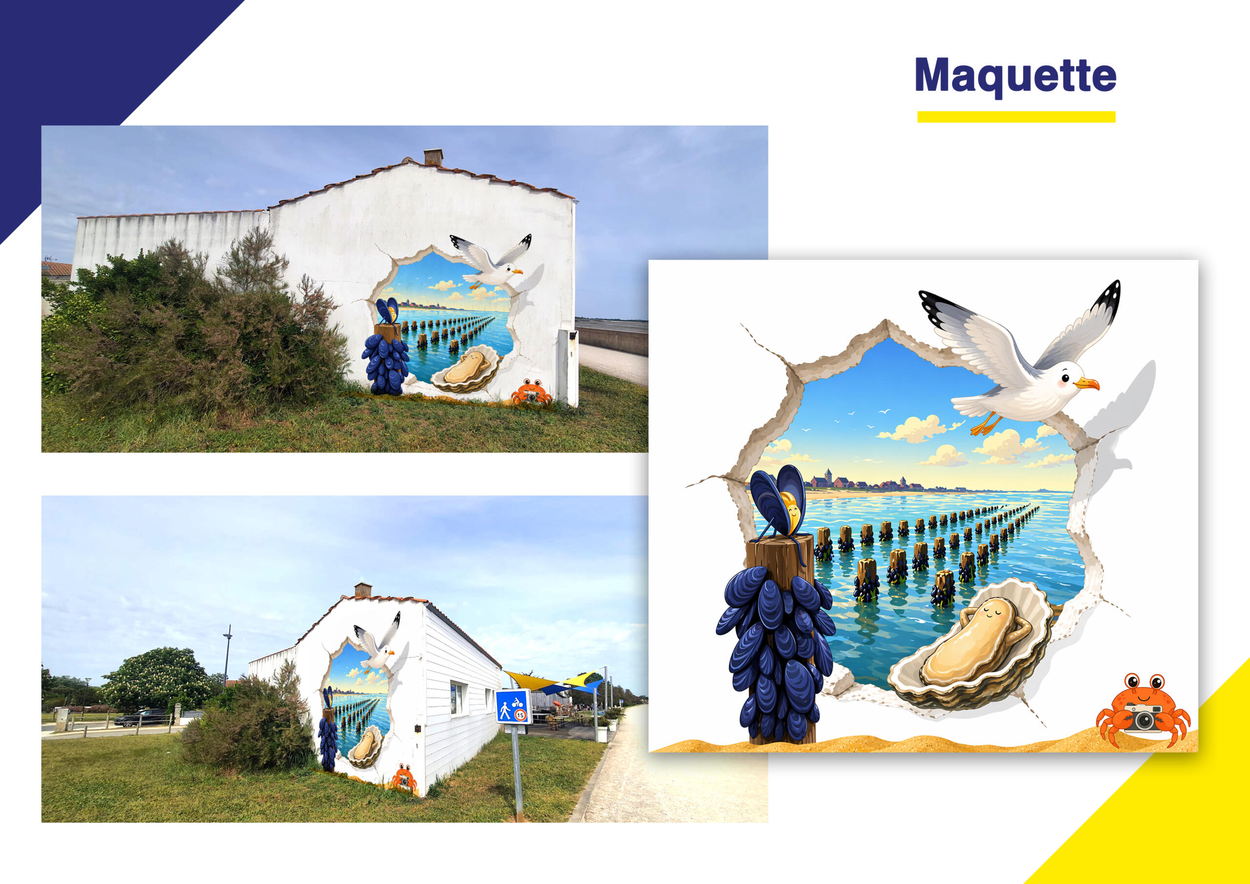 Fresque street-art en trompe l'oeil - mur extérieur "Entreprise Prevost" Huître les Boucholeurs (La rochelle / Aytré / Yves)